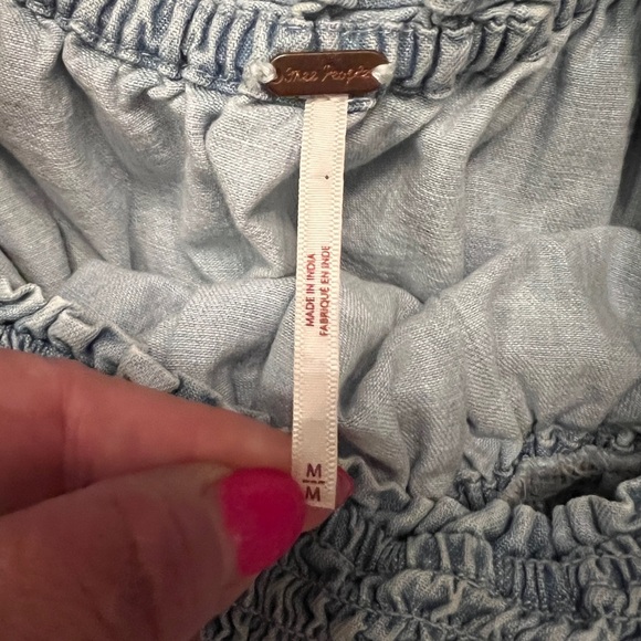 FREE PEOPLE Daphne Denim Mini Dress Corset Tie Up Back Boho - Picture 8 of 11